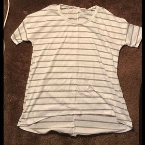 White and Grey Striped Cold Shoulder Top